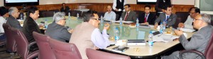 Chief Secretary B R Sharma chairing a meeting at Srinagar on Tuesday. 