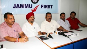 Rakesh Gupta, TS Wazir and others interacting with media persons at Jammu on Tuesday.