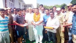 Minister of Industries & Commerce CP Ganga inaugurating veterinary sub centre at Bari Brahmana on Sunday. -Excelsior/Gautam