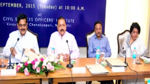 Union Minister Dr Jitendra Singh, flanked by Union Secretary Personnel Sanjay Kothari, Union Secretary Administrative Reforms Devendra Chaudhry and other senior officers, presiding over a meeting of Principal Secretaries of GAD/Personnel from different States and Union Territories at New Delhi on Tuesday.