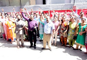 General Insurance employees protesting on Wednesday.-Excelsior/Rakesh