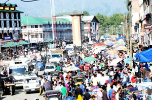 People thronging Lal Chowk for shopping ahead of Eid-ul-Azha on Wednesday. -Excelsior/Amin War