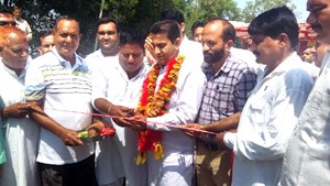 MLA Kathua, Rajiv Jasrotia launching developmental works at Kathua on Monday.  —Excelsior/Madan