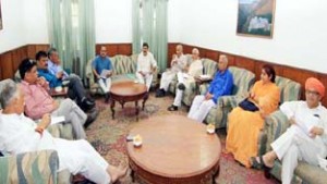 BJP leaders during a meeting at Jammu on Saturday.