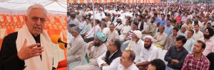 Chief Minister Mufti Mohammad Sayeed addressing a public meeting at Lakhanpur, Kathua on Friday. 