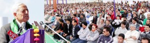 Chief Minister Mufti Mohammad Sayeed addressing people after inauguration of Bhaderwah Festival on Thursday. — Excelsior/Tilak