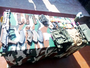 Arms and ammunition recovered at Balnoi in Mendhar sector on Thursday.