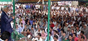 Chief Minister Mufti Mohammad Sayeed addressing a public meeting in Srinagar on Wednesday.