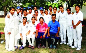 Jubilant J&K Under-19 Girls Cricket team posing alongwith coach and manager in Chandigarh.