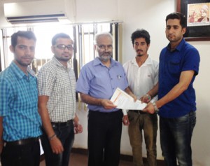 ABVP activists submitting a memorandum to JU VC on Wednesday.