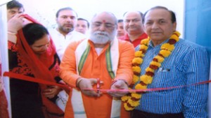 Maha Mandleshwar Braham Rishi Shree Kumar Swami Ji inaugurating chamber of Advocate B S Jamwal at Sainik Colony.