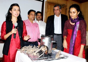 Officials of Greenway during launch of modern, healthy and eco-friendly ‘Greenway Stoves’ at Jammu on Sunday.
