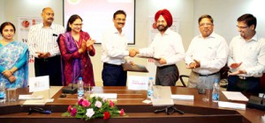 LPU Chancellor Ashok Mittal and Pro Chancellor Rashmi Mittal with Tech Mahindra officials for signing an MoU with the University.