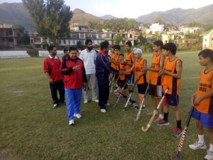 Chief guest interacting with players while inaugurating Hockey Championship in Poonch on Tuesday.