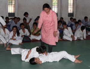 Judokas in action during Jammu District Judo Championship at MA Stadium on Tuesday. —Excelsior/Rakesh