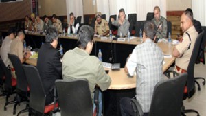 DGP, K Rajendra reviewing Muharram arrangements in a meeting at Srinagar on Tuesday.