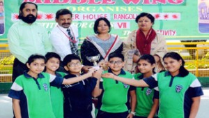 Winners of Inter-House Rangoli Competition posing for group photograph on Wednesday.