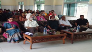 Amrik Singh, Head MCA Vishal Gupta, Head MBA Mansi Gupta and others during MBS College alumni meet on Tuesday.