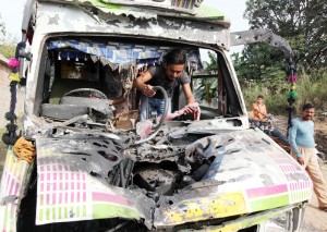 A matador extensively damaged in Pakistan shelling at village Mawa in Samba sector on Saturday. -Excelsior/Rakesh