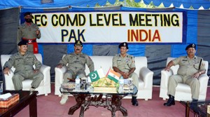 BSF and Rangers meeting on the IB at Octroi Post in R S Pura sector on Tuesday.