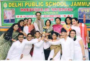 Winners of Skit Competition posing for a group photograph while receiving trophy at DPS Jammu on Thursday.
