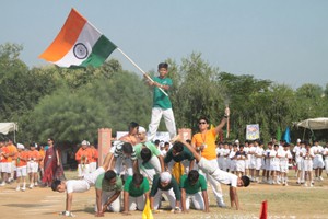 Students performing activity while celebrating Sports Day at Jodhamal School in Jammu.