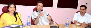 Minister for CAPD, Ch Zulfkar Ali reviewing progress on Udhampur-Srinagar Baramulla Railway project in a meeting at Jammu on Sunday.