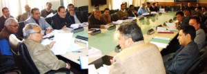 Chief Secretary B R Sharma chairing a meeting at Srinagar on Thursday.