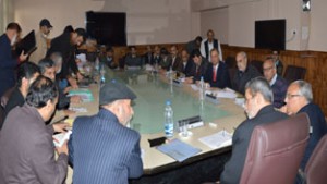 Union Agriculture Secretary Siraj Hussain chairing a meeting at Srinagar on Friday.