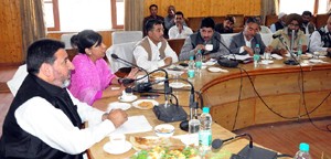 Minister for R&B, Syed Mohammad Altaf Bukhari chairing a meeting at Baramulla.