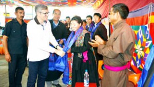 Former Chief Minister and working president of NC Omar Abdullah interacting with people during campaigning at Leh on Wednesday. -Excelsior/Stenzin