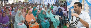 DDC, Dr Shahid Iqbal Choudhary speaking during a camp at Udhampur on Sunday.