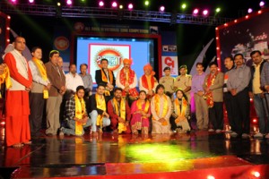 Semi-finalists of All India Devotional Song Competition posing with guests at Yog Ashram Complex in Katra.