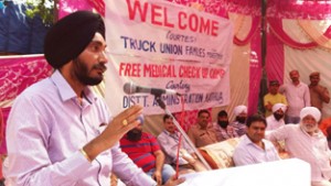 RTO Amarjeet Singh addressing the drivers at Kathua on Saturday. 