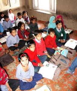 Students of 3 classes in a single room.                    -Excelsior/ Younis Khaliq