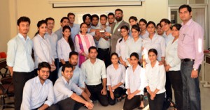 Students posing for a group photograph on conclusion of 3-day workshop by JU Kathua Campus on Wednesday.