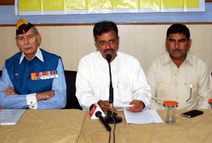 Lt Gen (Retd.) P K Hoon, patron “We The Citizens” and Sandeep Kulkarni its president at a press conference at Jammu on Monday.  -Excelsior/Rakesh