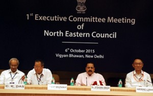 Union DoNER Minister Dr Jitendra Singh presiding over the meeting of the Executive Committee of North Eastern Council (NEC) at Vigyan Bhawan, New Delhi on Tuesday.