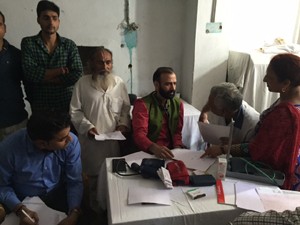 HoD Cardiology Dr Sushil Sharma examining patients at Lord Hanuman ji temple on Sunday. 