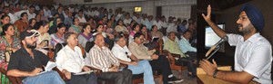 District Magistrate Jammu Simrandeep Singh speaking during sensitization-cum-awareness programme at Jammu on Wednesday.