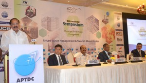 Union Minister for Urban Development, Housing and Urban Poverty Alleviation and Parliamentary Affairs, M. Venkaiah Naidu addressing at the inauguration of the International Symposium on Municipal Solid Waste Management jointly, organised by the A.P. Technology Development & Promotion Centre and CII, in Hyderabad on Friday.