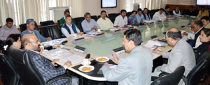 Social Welfare Minister Bali Bhagat chairing a meeting at Srinagar on Thursday.