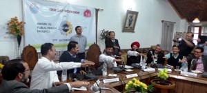 Health Minister Choudhary Lal Singh and others during orientation workshop on ‘Kayakalp’ at Srinagar on Wednesday.