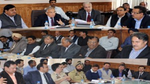 Chief Secretary, B R Sharma reviewing Durbar move arrangements in a meeting at Srinagar on Tuesday.