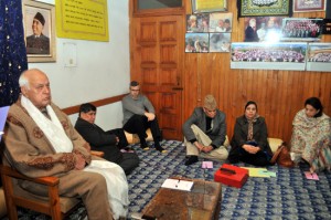 NC president Dr Farooq Abdullah at the party's working committee meeting in Srinagar on Monday.-Excelsior/Amin War