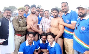 Wrestlers being felicitated during concluding function of  WhatsApp Dangal in Jammu on Monday.