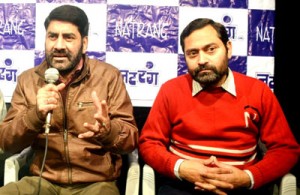 Natrang Director, Balwant Thakur addressing media persons at Jammu on Monday.