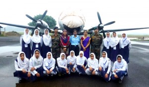 Kashmir girl students at Tambaram air base in Chennai on Saturday.