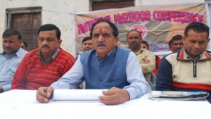 NMC president, Subash Shastri, addressing media persons at Jammu on Thursday.— Excelsior/Rakesh