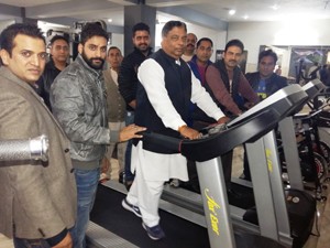 MLA Jammu West, Sat Sharma inaugurating Volume Gym at Sarwal in Jammu on Saturday. 